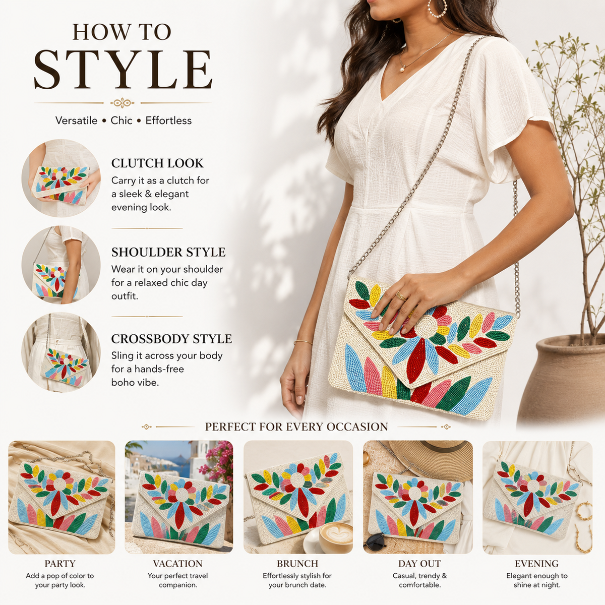 MIRAVÉA Petal Mosaic Hand-Beaded Statement Clutch