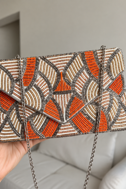 AVIORA Coral Prism Hand-Beaded Statement Clutch