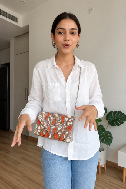 AVIORA Coral Prism Hand-Beaded Statement Clutch