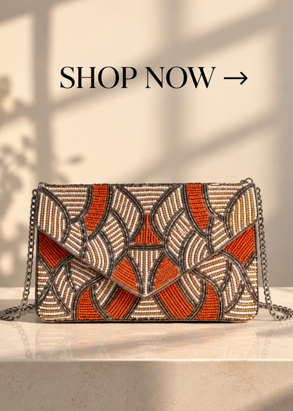 AVIORA Coral Prism Hand-Beaded Statement Clutch