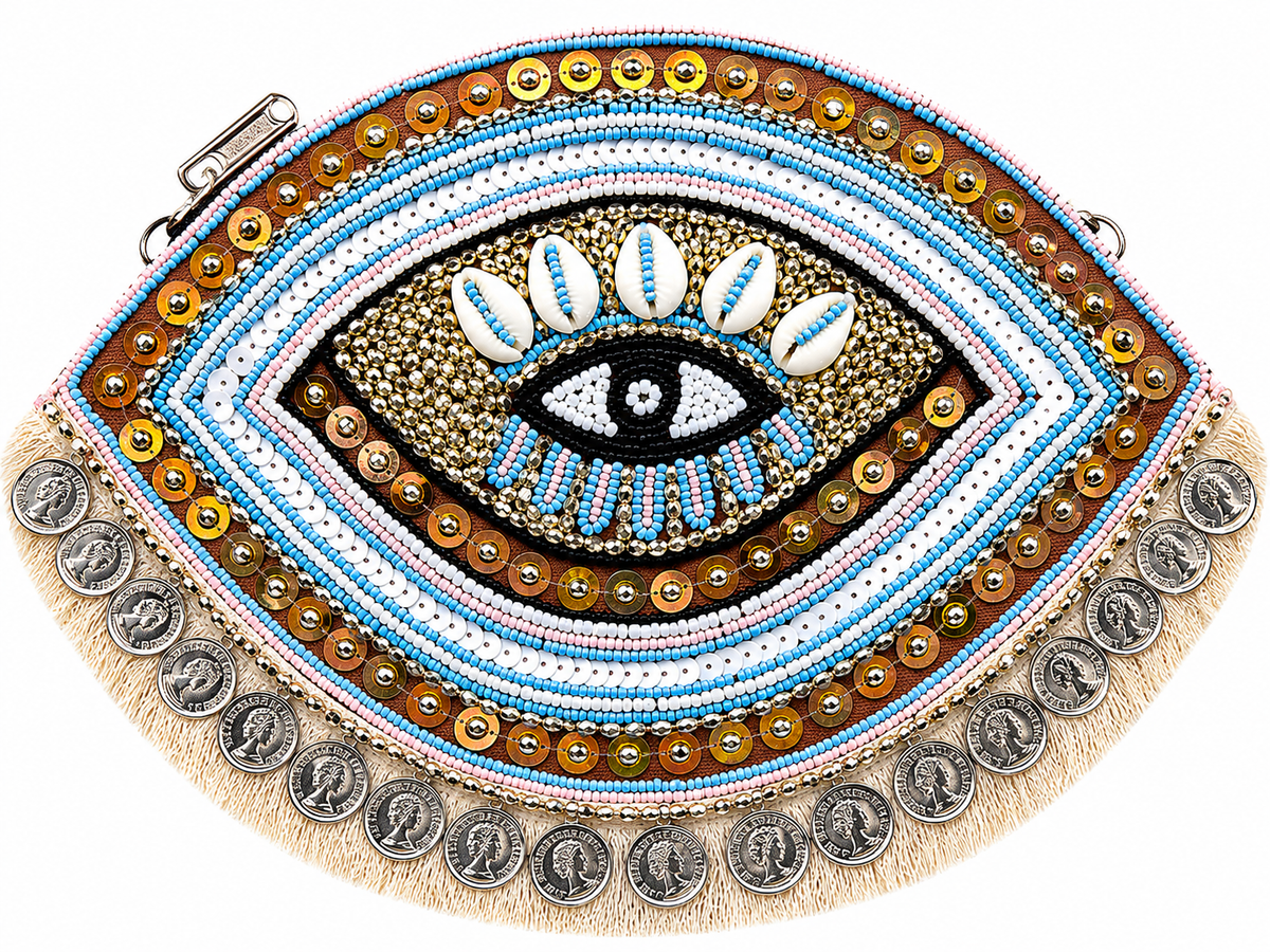 Multicolor Evil Eye Coin Beaded Clutch