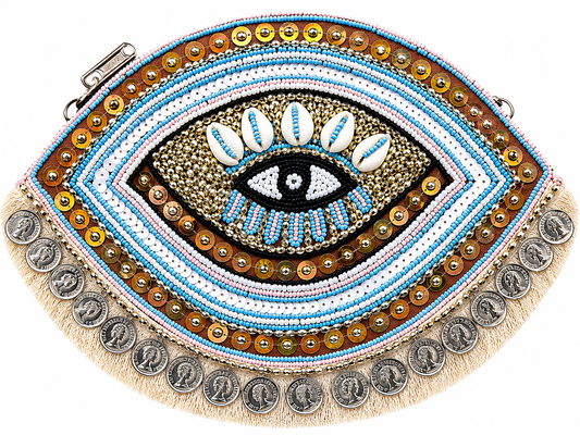 Multicolor Evil Eye Coin Beaded Clutch