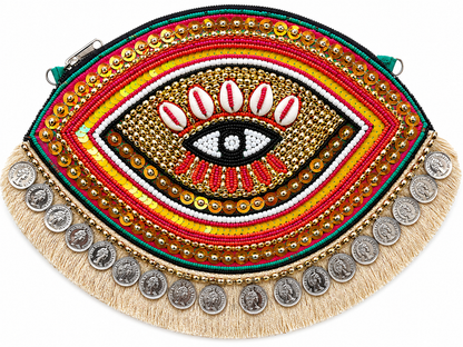Multicolor Evil Eye Coin Beaded Clutch