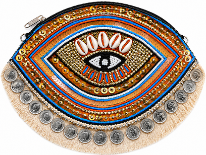 Multicolor Evil Eye Coin Beaded Clutch