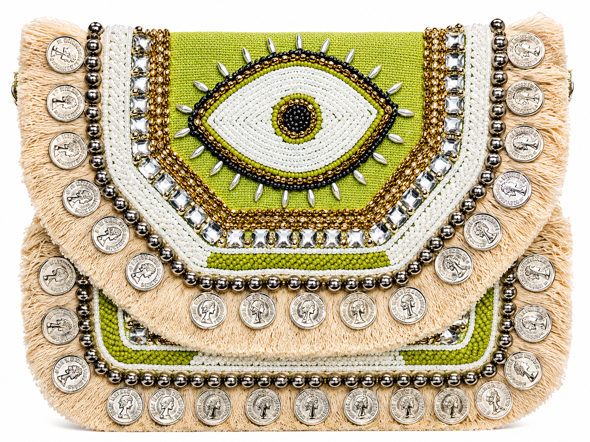 ZELVORA Verde Nazar Hand-Beaded Statement Clutch