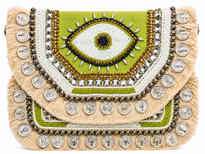 ZELVORA Verde Nazar Hand-Beaded Statement Clutch