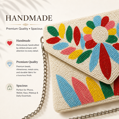 MIRAVÉA Petal Mosaic Hand-Beaded Statement Clutch