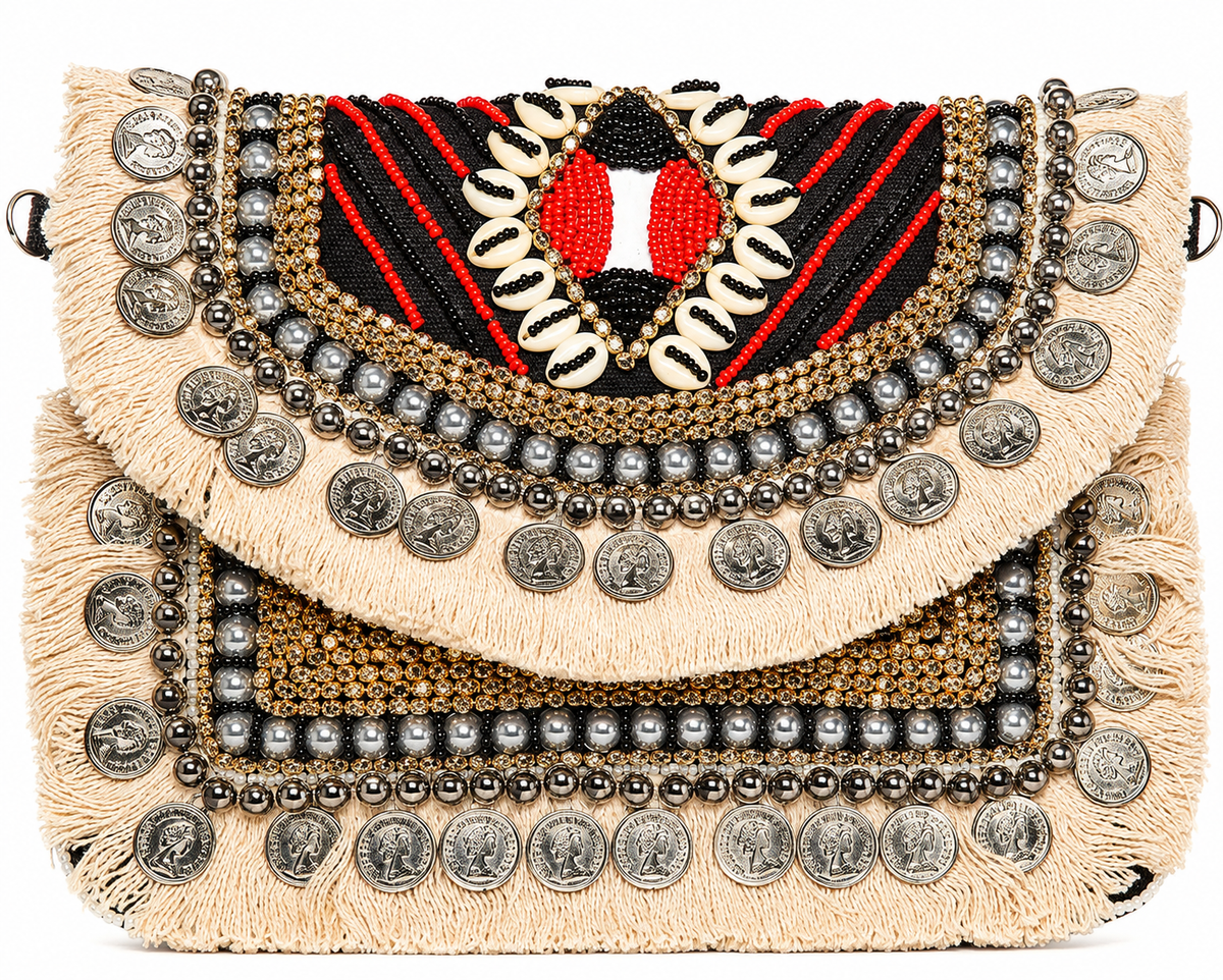 Emerald Pink Evil Eye Beaded Clutch