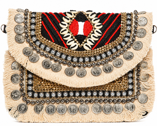 Emerald Pink Evil Eye Beaded Clutch