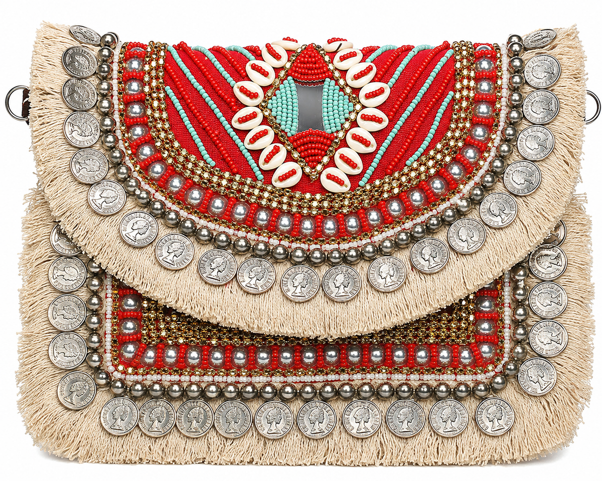 Emerald Pink Evil Eye Beaded Clutch