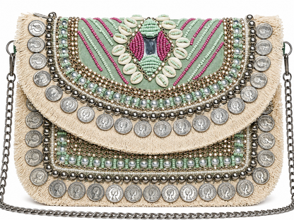 Emerald Pink Evil Eye Beaded Clutch