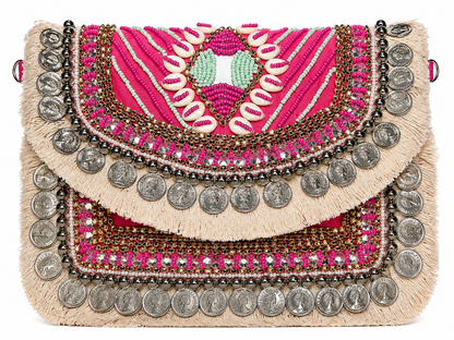 Emerald Pink Evil Eye Beaded Clutch