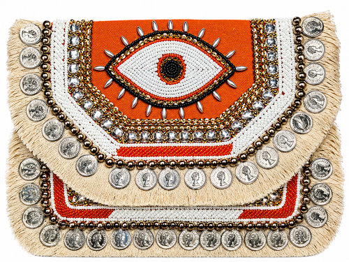 ZELVORA Verde Nazar Hand-Beaded Statement Clutch