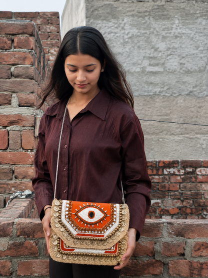 ZELVORA Verde Nazar Hand-Beaded Statement Clutch