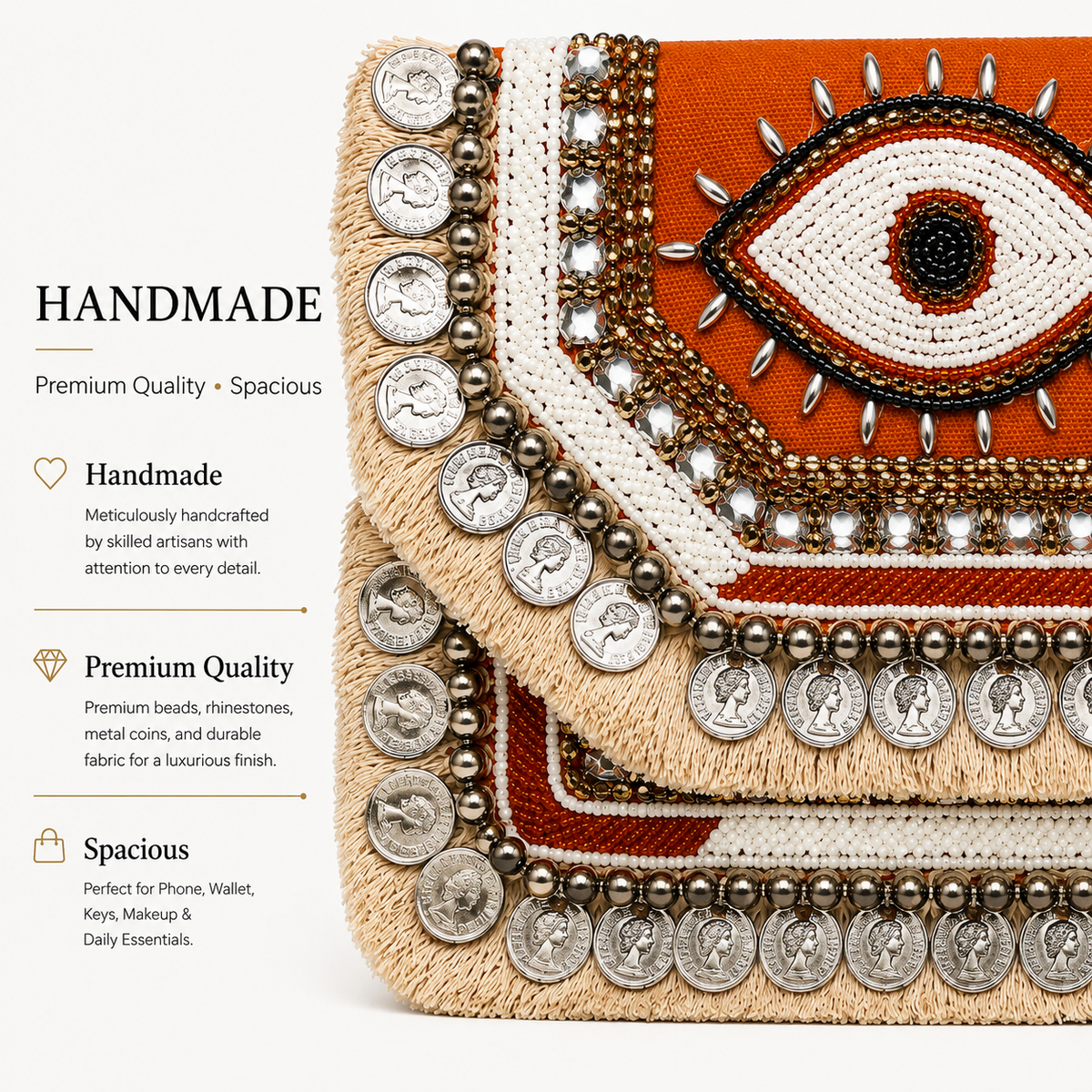 ZELVORA Verde Nazar Hand-Beaded Statement Clutch