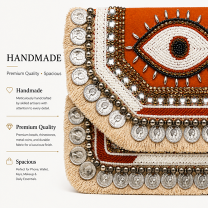 ZELVORA Verde Nazar Hand-Beaded Statement Clutch
