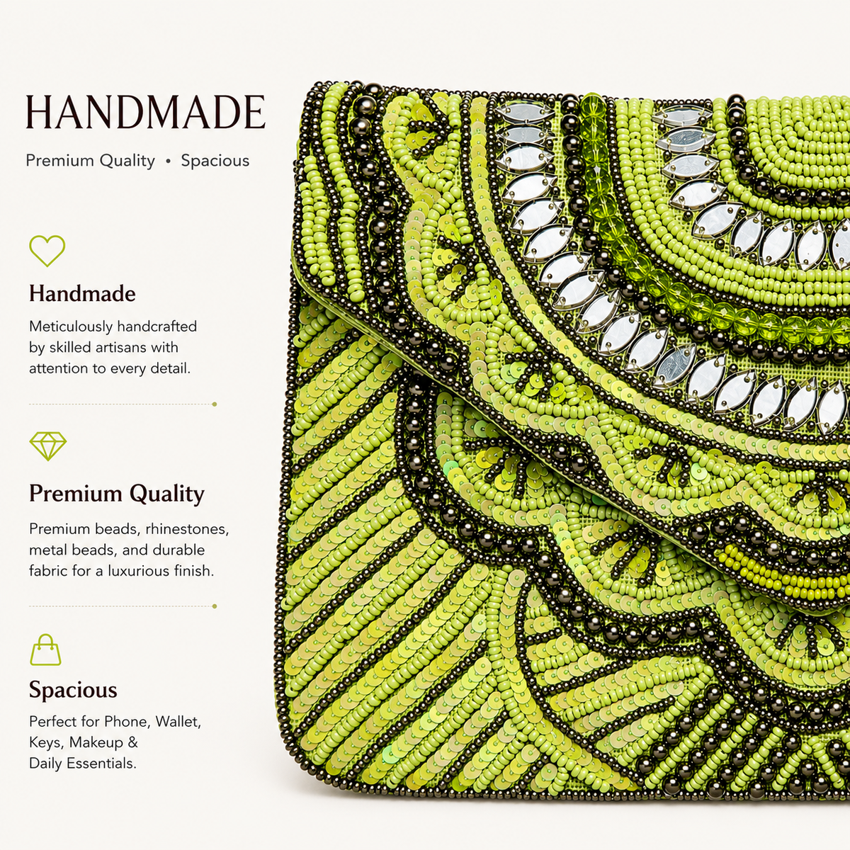 Handmade Blue Beaded Envelope Clutch Bag for Women | Luxury Party, Wedding & Evening Purse
