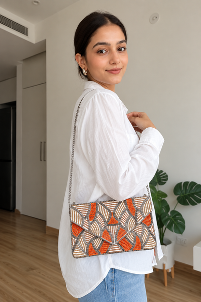 AVIORA Coral Prism Hand-Beaded Statement Clutch